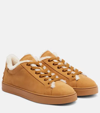 Tod's Classic Shearling-lined Suede Sneakers In Brown