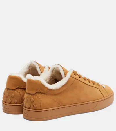 Tod's Classic Shearling-lined Suede Sneakers In Brown