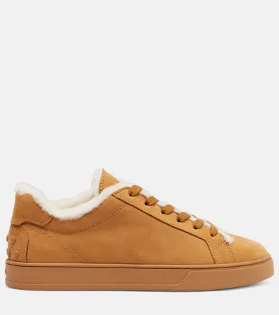 Tod's Classic Shearling-lined Suede Sneakers In Brown