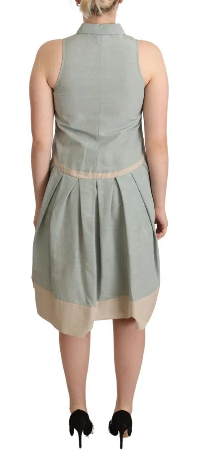 Comeforbreakfast Multicolor Collared Sleeveless Sheath Dress In Blue
