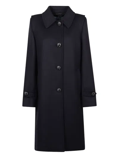Prada Loden Leather-button Single-breasted Wool Coat In Blue