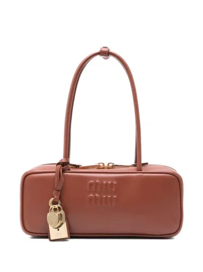 Miu Miu Leather Shoulder Bag Keychain Detail In Brown