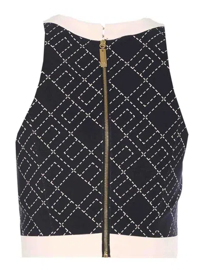 Elisabetta Franchi Charm Detail Crop Top With Geometric Pattern In Black