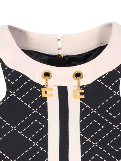 Elisabetta Franchi Charm Detail Crop Top With Geometric Pattern In Black