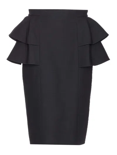 Valentino Black Skirt With Ruffles On The Sides In Black