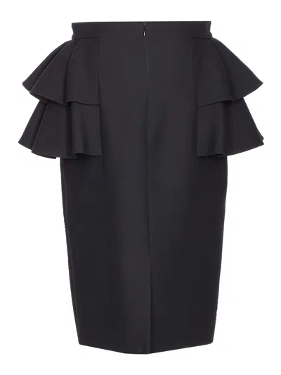 Valentino Black Skirt With Ruffles On The Sides In Black