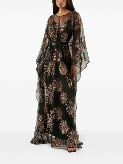 Taller Marmo Sunburst Long Sleeve Kaftan With Sequin Embellishment In Black