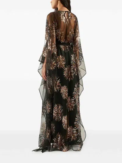 Taller Marmo Sunburst Long Sleeve Kaftan With Sequin Embellishment In Black