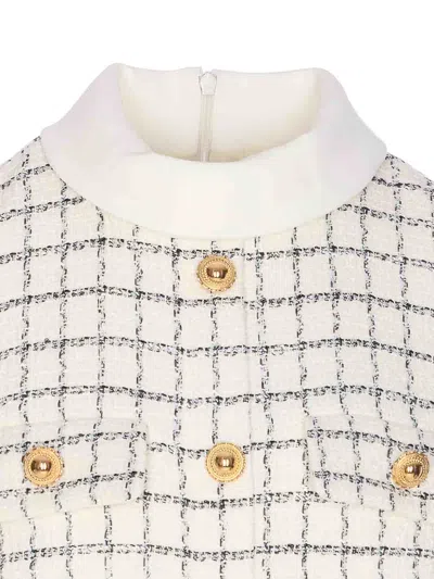 Self-portrait Checked Boucle Mini Dress In White