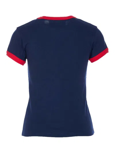 Valentino Crewneck Short Sleeves Contrast Trim Tops In Blue