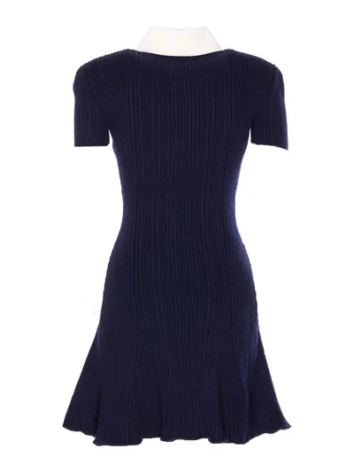Self-portrait Mini Knitted Dress With Contrasting Collar In Blue