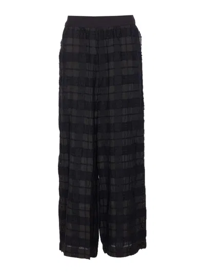 Uma Wang Flared Trousers With Sheer Overlay And Textured Fabric In Black
