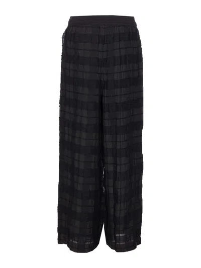 Uma Wang Flared Trousers With Sheer Overlay And Textured Fabric In Black