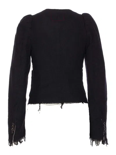 Uma Wang Distressed Frayed Hem Jacket With Front Pockets In Black