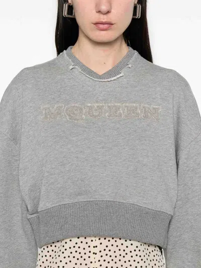 Alexander Mcqueen Alexander Mc Queen Logo Cotton Cropped Sweatshirt In Gray