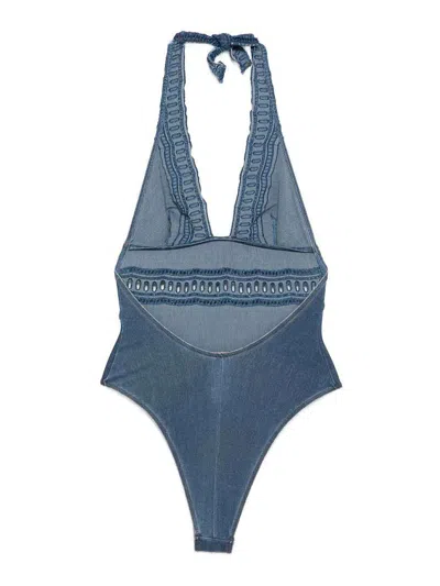 Ermanno Scervino Blue Lace-detail Swimsuit In Multi