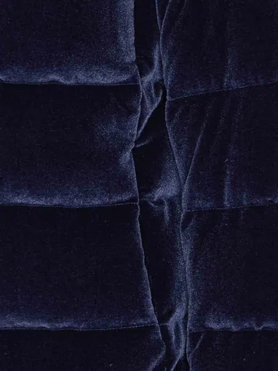 Herno Velvet Quilted Drawstring High Collar Jacket In Blue