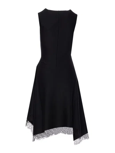 Alexander Mcqueen Lace-trim Asymmetric Dress In Black