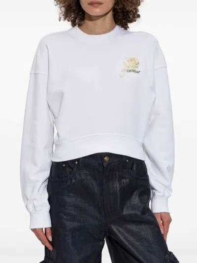 Off-white Roses Arrows Cropped Sweatshirt In White