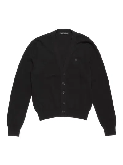 Acne Studios Face-patch Wool Cardigan In Black