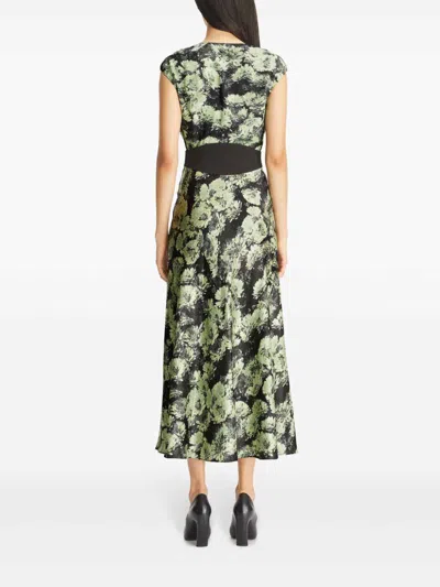 Tory Burch Floral Pattern Midi Dress With Cap Sleeves In Green