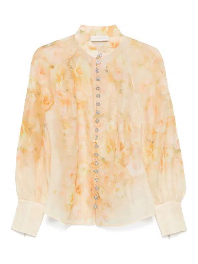 Zimmermann Crush Floral-print Linen-blend Blouse In Multicolor