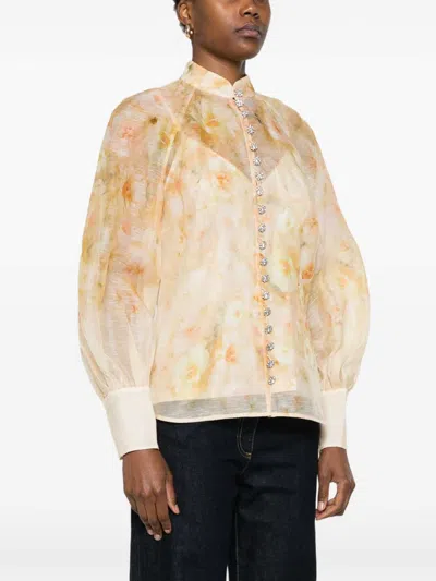 Zimmermann Crush Floral-print Linen-blend Blouse In Multicolor