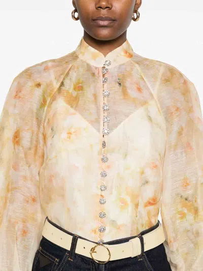 Zimmermann Crush Floral-print Linen-blend Blouse In Multicolor