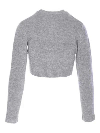 Self-portrait Cropped Gray Sweater With Decorative Buttons In Gray