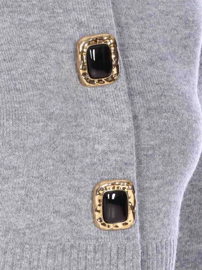 Self-portrait Cropped Gray Sweater With Decorative Buttons In Gray