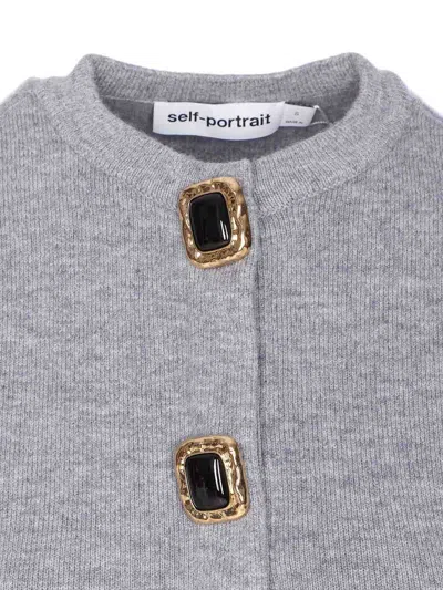Self-portrait Cropped Gray Sweater With Decorative Buttons In Gray