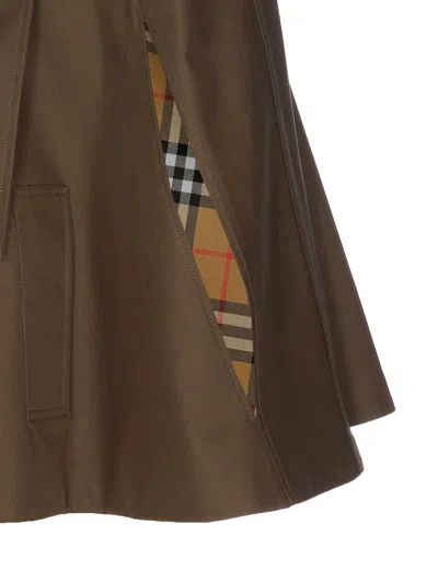 Burberry Cotton Cape With Traditional Check Lining In Green