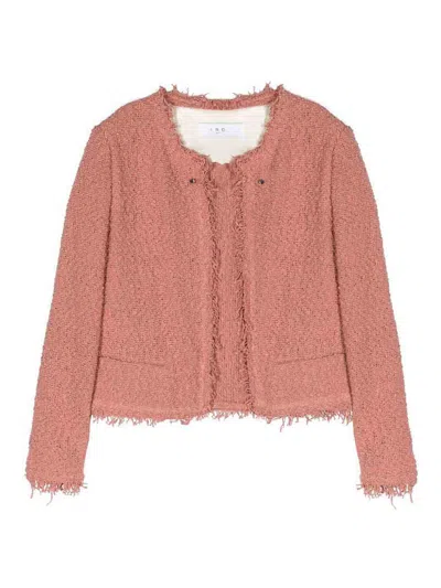 Iro Open-front Jacket With Fringed Edges In Pink