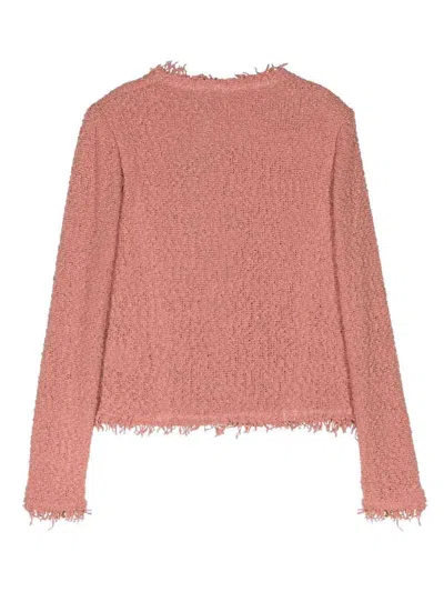 Iro Open-front Jacket With Fringed Edges In Pink