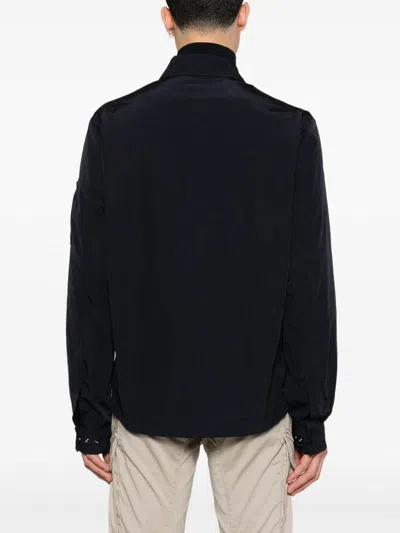 C.p. Company Collared Neck Nylon Overshirt With Front Pocket In Blue