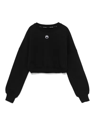 Marine Serre Cropped Black Long-sleeve Top With Minimalist Design In Black