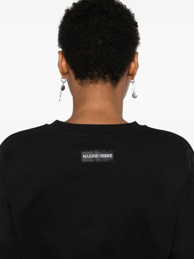 Marine Serre Cropped Black Long-sleeve Top With Minimalist Design In Black