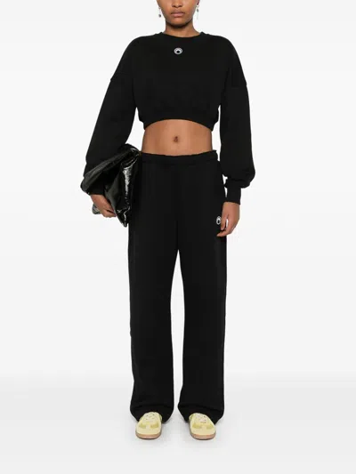 Marine Serre Cropped Black Long-sleeve Top With Minimalist Design In Black