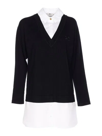 Elisabetta Franchi Dress With Contrast Collar And V-neckline In Black