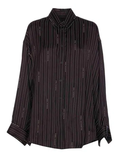 Balenciaga Pinstriped Black Button-down Shirt Women In Brown