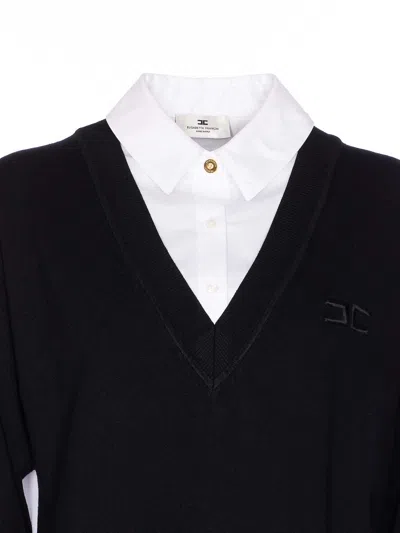 Elisabetta Franchi Dress With Contrast Collar And V-neckline In Black