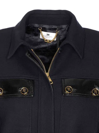 Elisabetta Franchi Belted Jacket Logo Buttons In Black