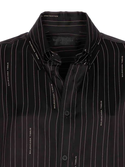 Balenciaga Pinstriped Black Button-down Shirt Women In Brown
