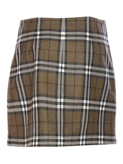 Burberry Button-embellished Checked Wool-twill Mini Skirt In Brown