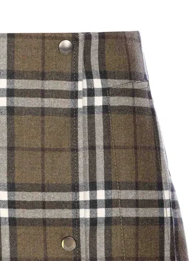Burberry Button-embellished Checked Wool-twill Mini Skirt In Brown