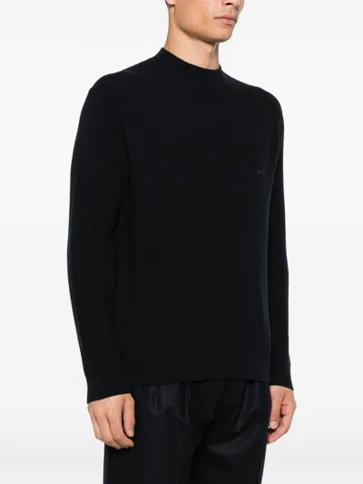 Emporio Armani Tonal Diamond Wool Sweater In Black