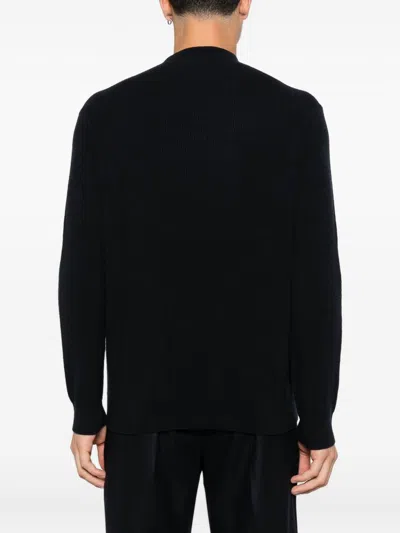 Emporio Armani Tonal Diamond Wool Sweater In Black