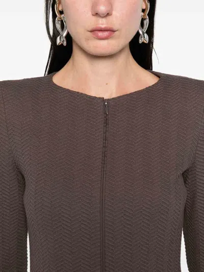 Emporio Armani Chevron Pattern Tailored Fit Blazer Jacket In Brown