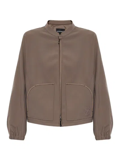 Emporio Armani Technical Cady Blouson With Logo Embroidery In Gray