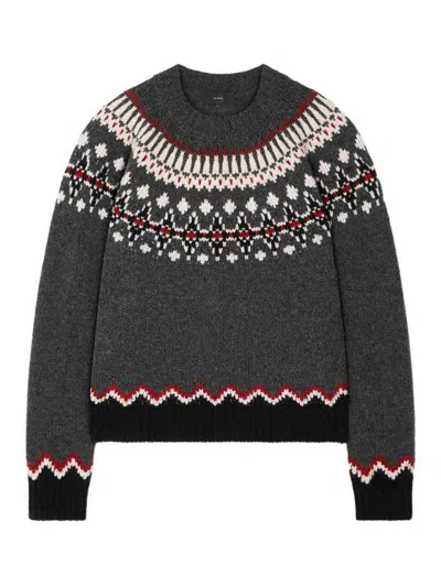 Alanui Wool Crewneck Sweater With Geometric Pattern In Gray